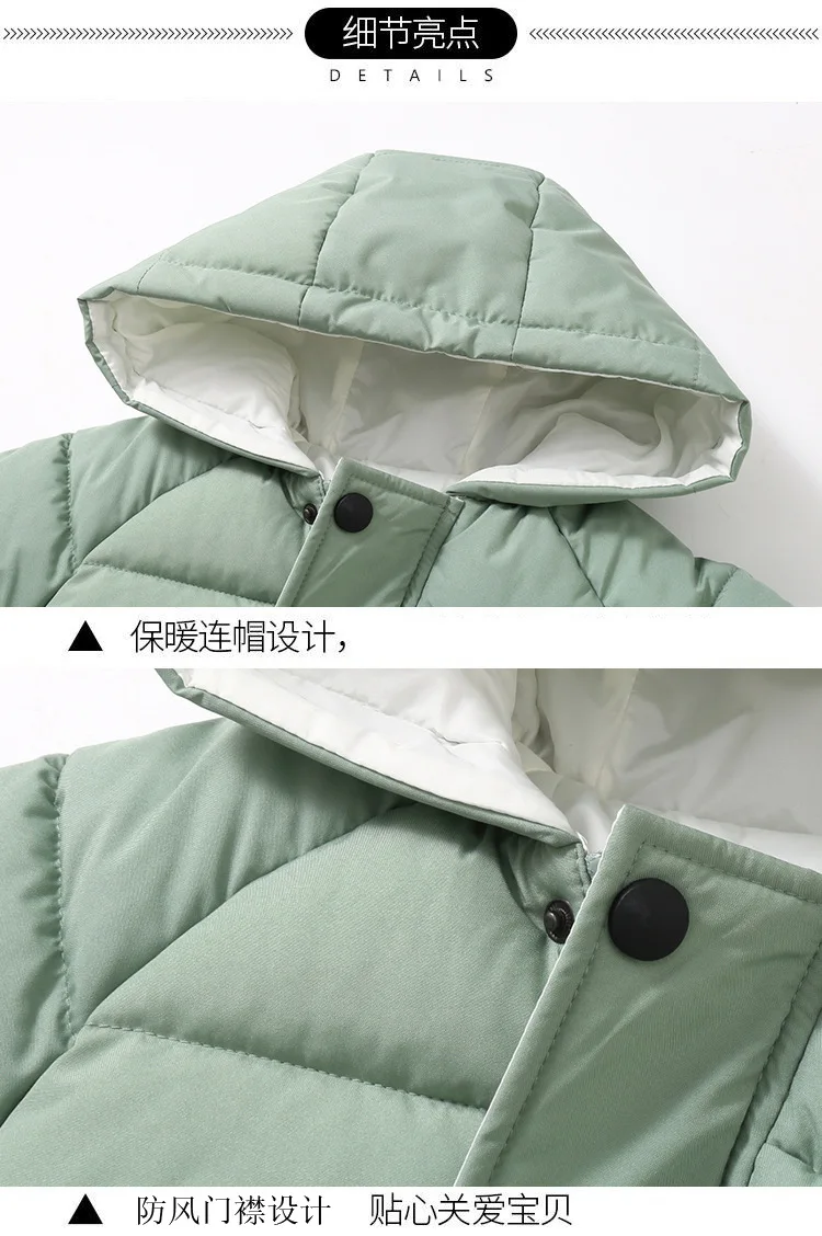 Neue 2-10 Jahre Winter Lange Jacke für Mädchen und Jungen, Outdoor-Bekleidung, Dick, Wärmeisolierend, mit Kapuze, für Kinder, Wattierte Baumwoll-Oberbekleidung – Detail 14