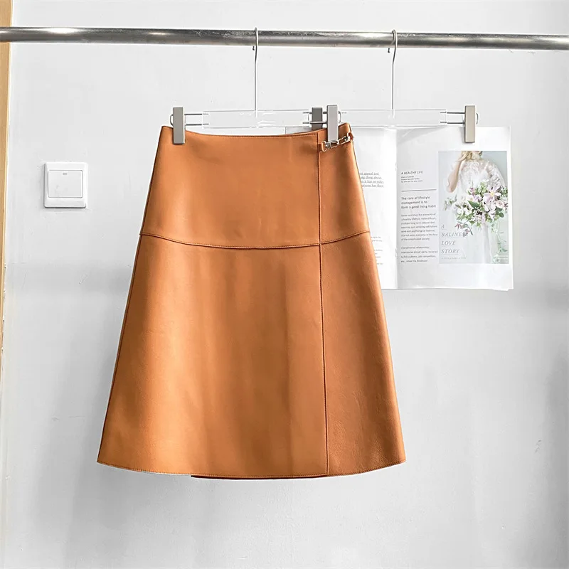 2022 Autumn Winter Chic Women's High Quality Designer Genuine Leather High-rise Skirt C961