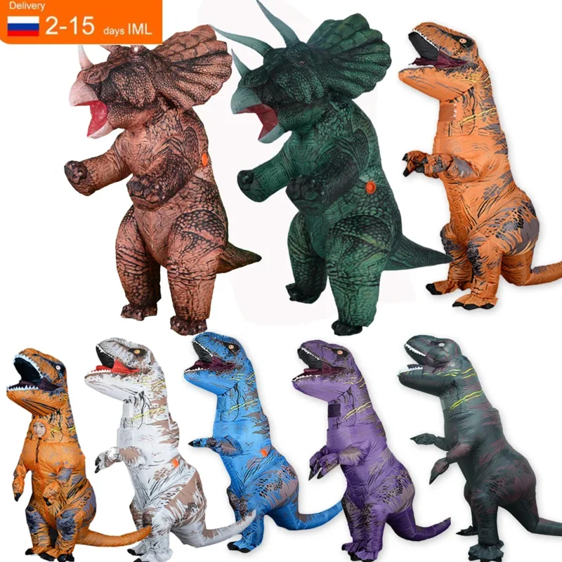 Inflável T Rex Anime Cosplay Costume, Dinossauro dos desenhos animados, Tricot Fancy Dress, Vestido de Halloween, Homens, Mulheres, Crianças, Adulto