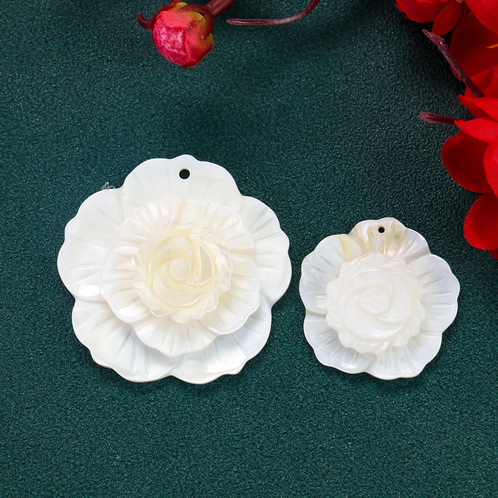 3D White Shell Carving Roses Women Jewelry Real Mother of Pearl Hand Craft Shell Flower Charms DIY Jewelry Making Accessories