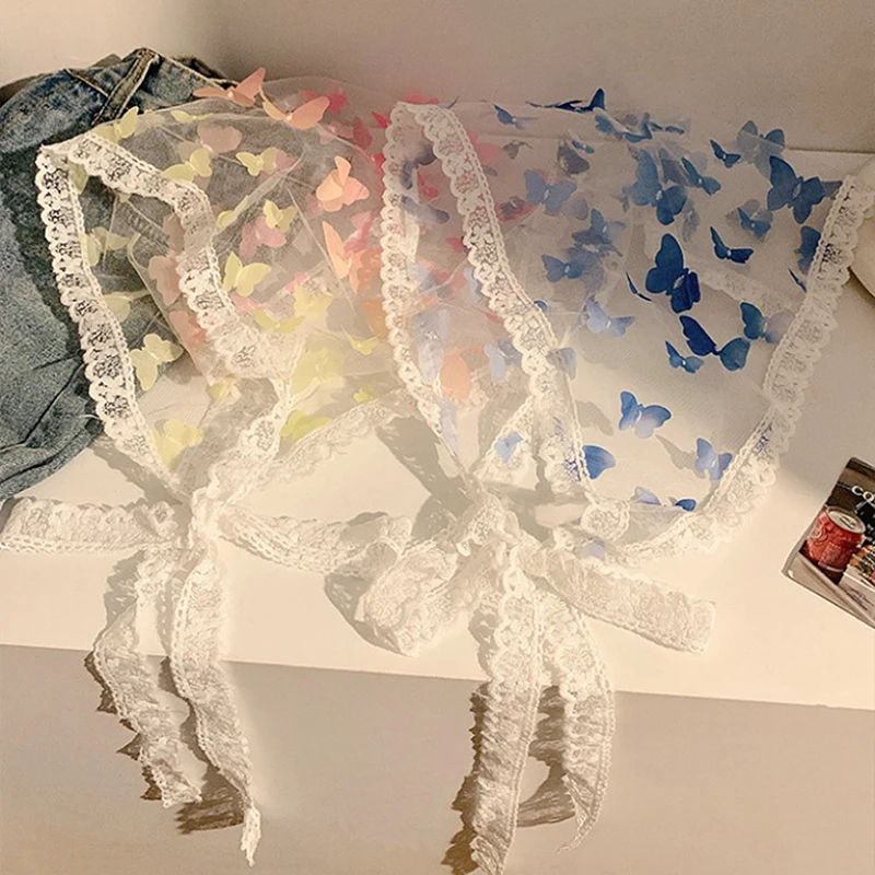 

Dopamine Butterfly French Fairy Lace Triangle Headscarf Women's DIY Headwear Mesh Silk Scarf Hairband Summer Beach Accessories