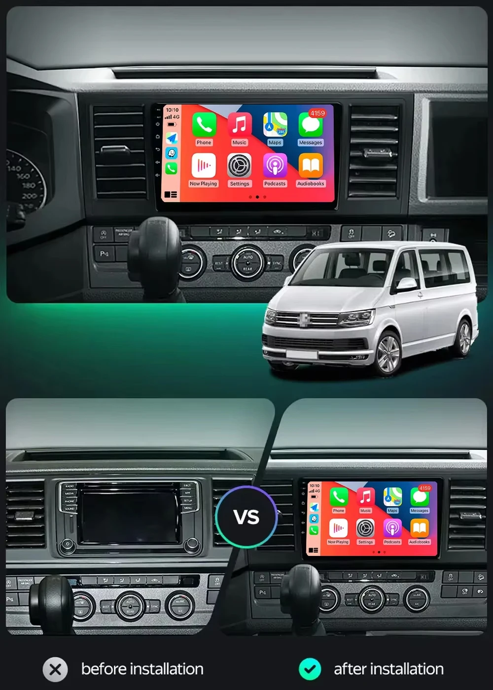أندرويد 15 Carplay autoradio لشركة فولكس فاجن فولكس فاجن كارافيل 6 T6 2015-2020 حروف فيديو متعدد الوصفات الملاحة نظام تحديد المواقع الصوت ستيريو