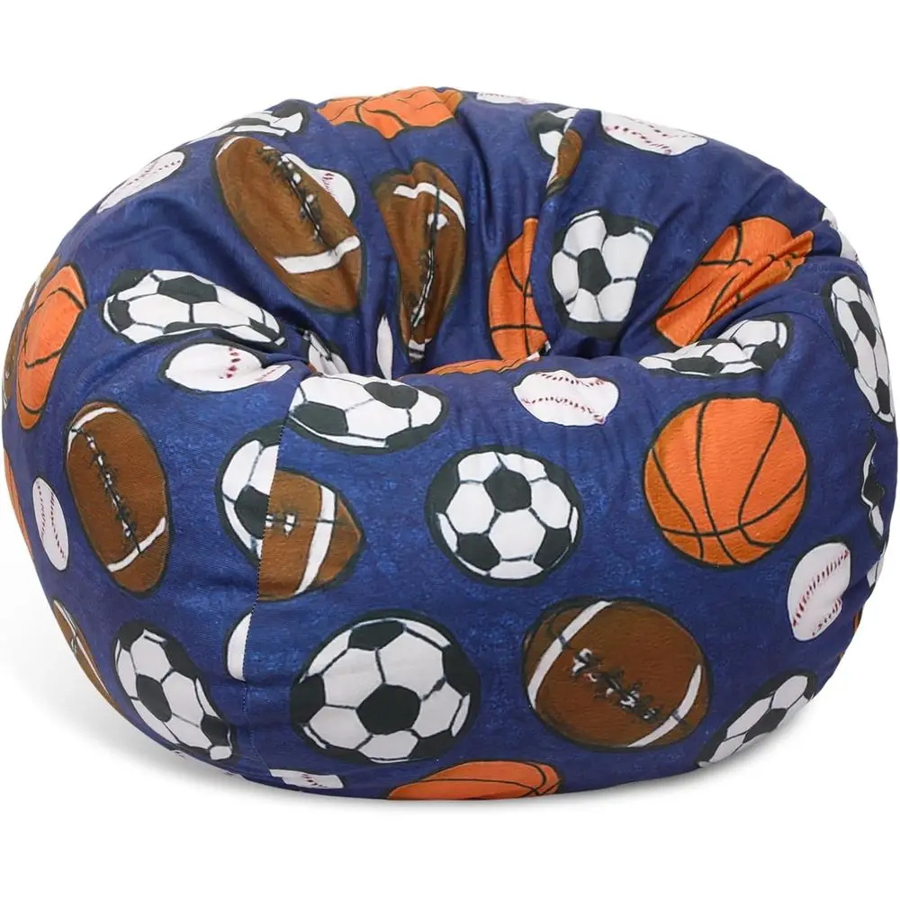 

Stued Sports Storage Bean Bag Chair Cover or Teens 2.3 eet Plush Sot Bean Bag Ball Themed Soa Organizer with Double Stitched Zip