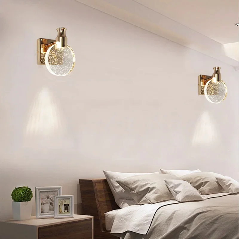 Designer Luxe Kristal Enkele Lens Led Wandlamp Gangpad Slaapkamer Bed Trap Achtergrond Woonkamer Decor Nachtlampje