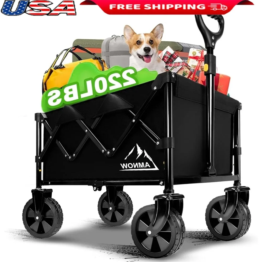 

Collapsible Folding Wagon Cart with Silent Wheels Lightweight Durable Heavy Duty Grocery Carts Outdoor Camping Transport