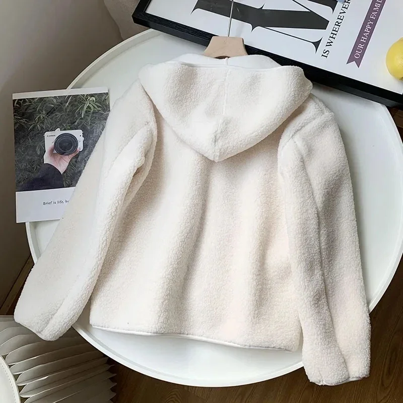 New Spring Autumn Women's Jacket Loose Hooded Cardigan Temperament Ladies Coat Casual Fluffy Fleece Simplicity Lady Outerwear