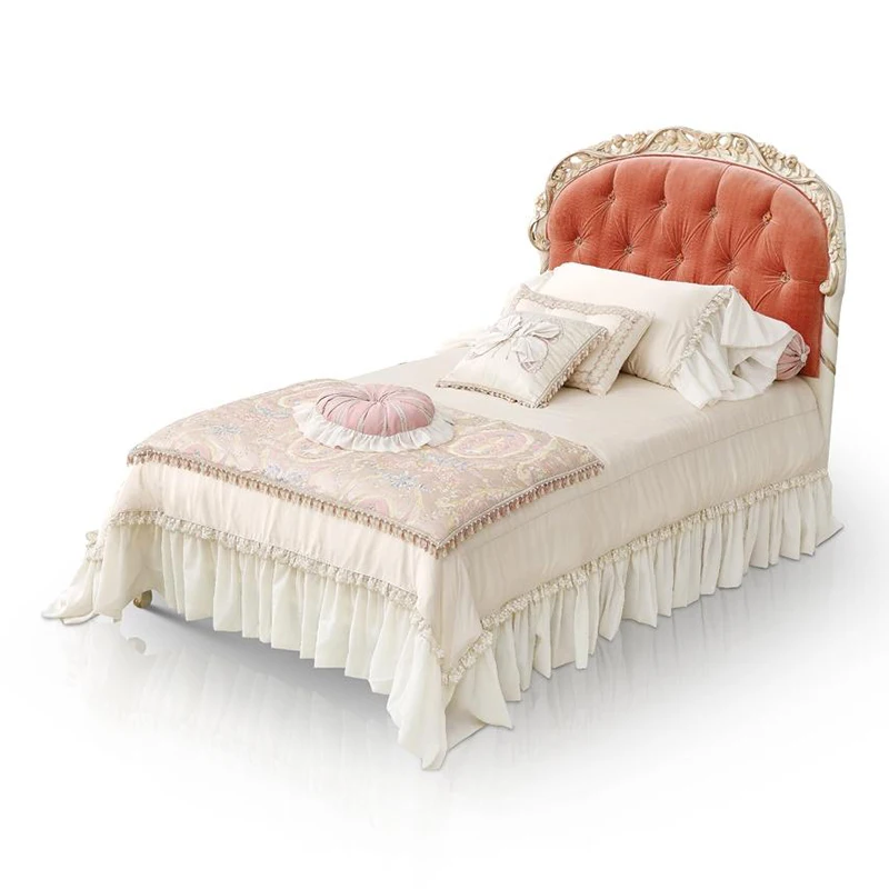 

High-end luxury bedroom furniture set queen bed classic design pink fabric single bed