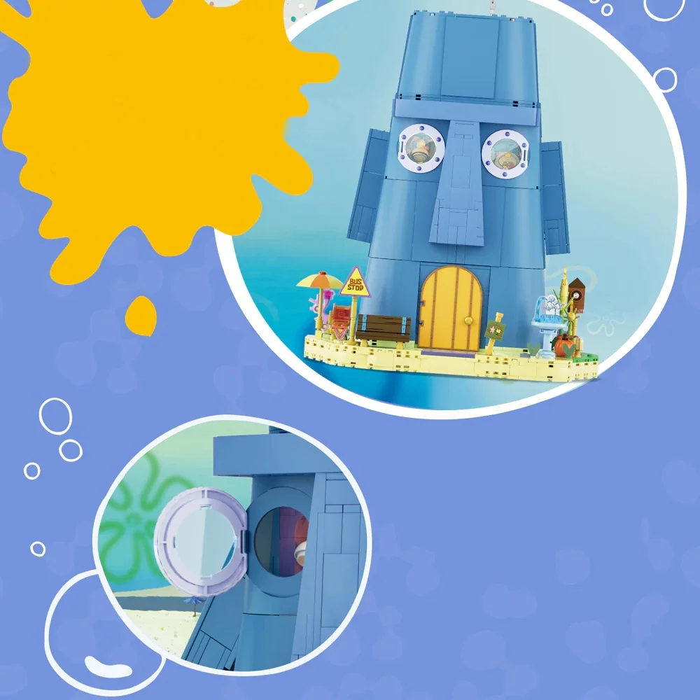 سبونجبوب سكوير بانتس سلسلة اللبنات Squidward منزل نموذج لجسم الطوب الإبداعية زخرفة DIY بها بنفسك تجميع اللعب هدية للطفل #3