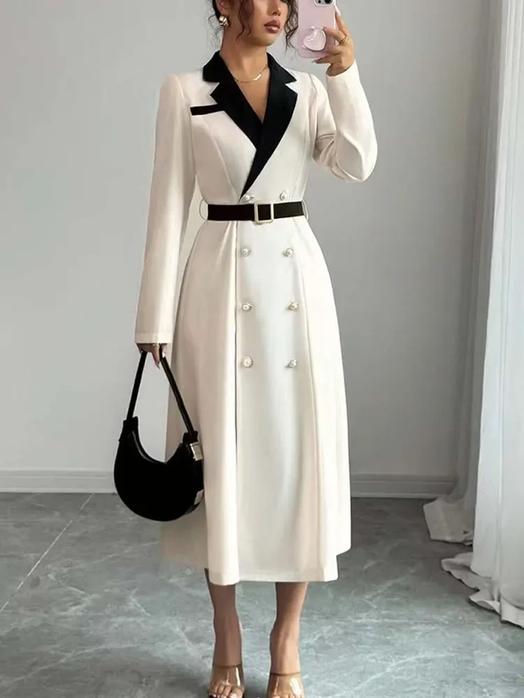 가을 겨울 허리 위 정장 파티 드레스 롱 드레스 우아하고 섹시한 딥 V 롱 드레스 버튼 스타일 오피스 여성 드레스 신상품