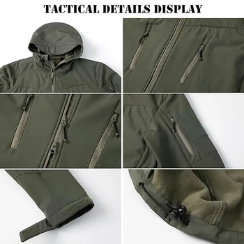 Men's Waterproof Softshell Tactical Jacket Winter Windproof Fleece Hoodie Jacket Outdoor Hiking Skiing Windbreaker Coat 6