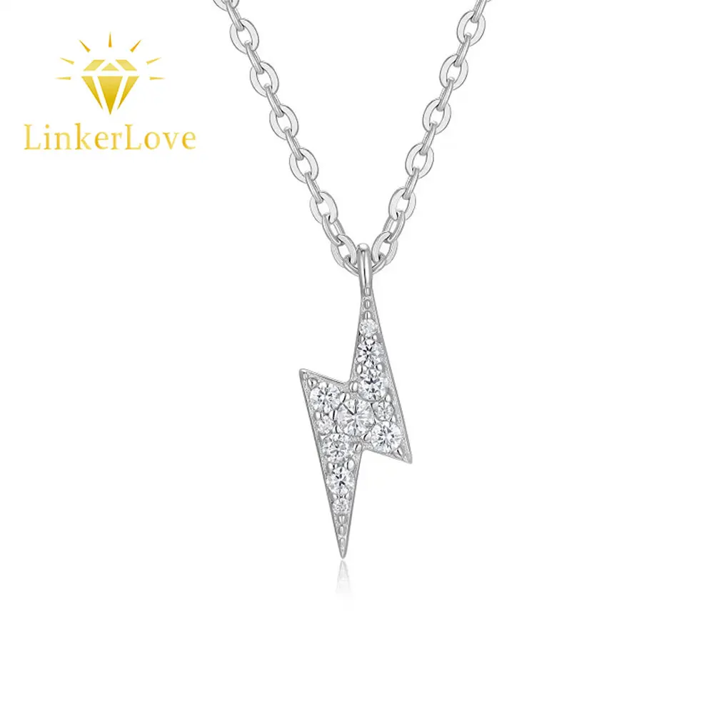 

LinkerLove Moissanite Flashing Lightning Pendant Necklace for Women Gold Plated S925 Sterling Silver Diamond Chain Fine Jewelry