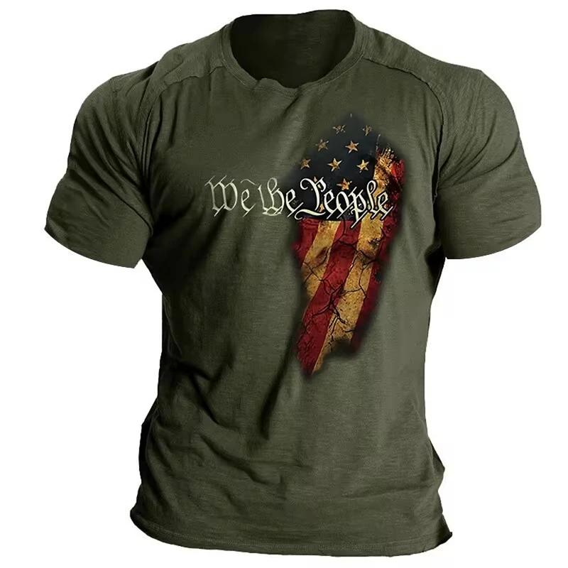 Vintage America Flag Men T-shirts O-Neck Harajuku Y2k Short Sleeve Streetwear Outdoor Loose Pullover Tops Tee Oversized Clothing image 2