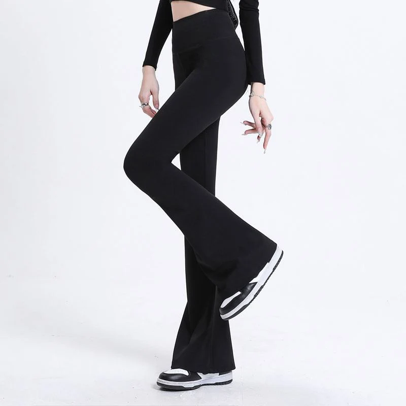 Korean Thin High Waist Flare Pants Women Autumn Elastic Waist Slim Bell Bottoms Fahsion Casual Solid Soft Sports Skinny Trousers