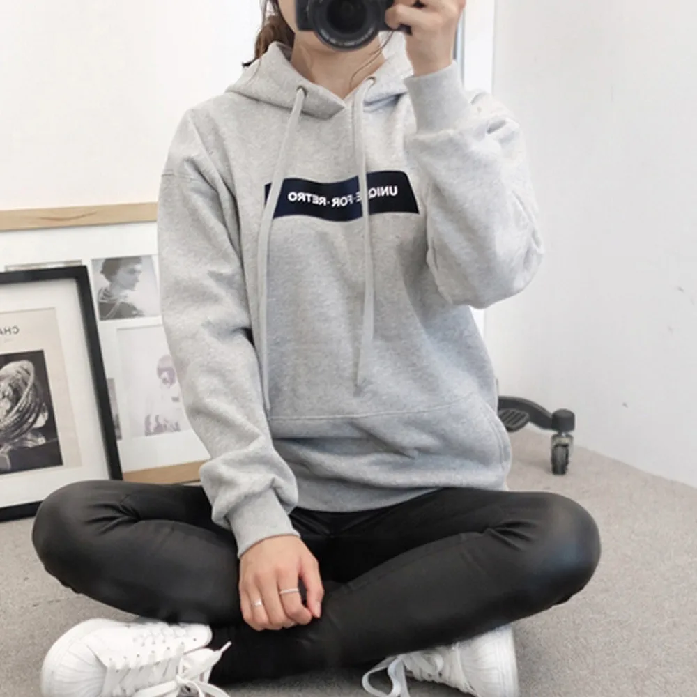 Korean Style Hoodies Women's Hooded Long Sleeve Sweatshirt Harajuku Jumper Shirts Solid Color Pullover Tops Large Size Blouse