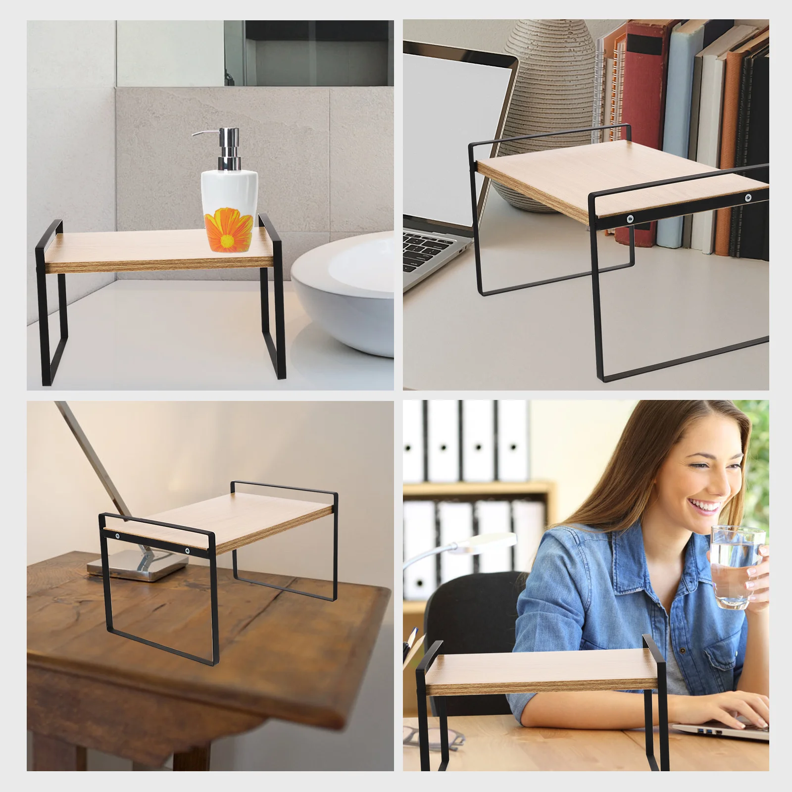 

Iron Desk Organizer Sturdy Storage Rack Multifunctional Wooden Iron Book Shelf Office Home Desktop Organizer Home Storage Holder