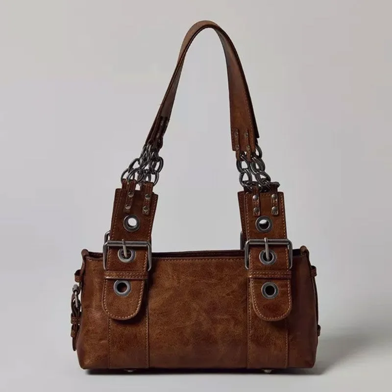 

American Vintage Distressed Motorcycle Bag Large Capacity Single Shoulder Armpit Maillard Wasteland Style Bag Handbag Exquisite