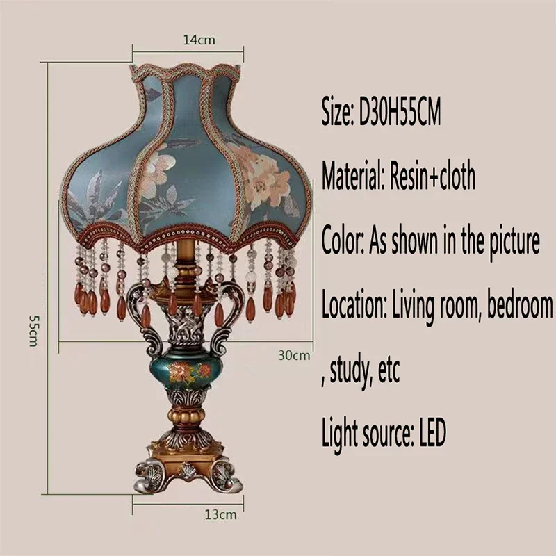 PLLY European Table Lamp Luxurious Living Room Bedroom Study Villa Hotels LED Retro Creativity Bedside Desk Light