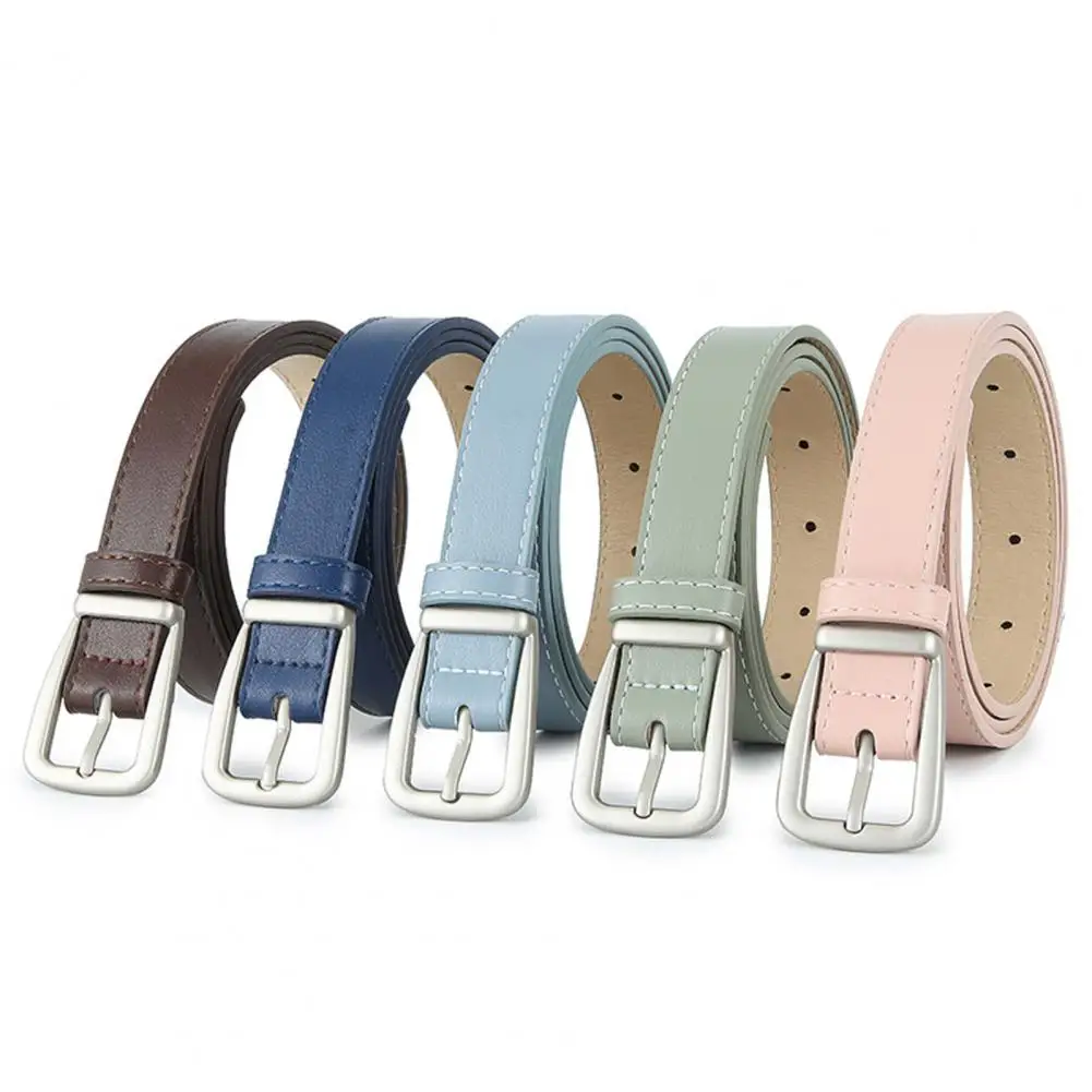 Women Belt Solid Color Pin Buckle Belt Multi Holes Adjustable Length Faux Leather Waistband Jeans Long Pants Belt Женский Пояс