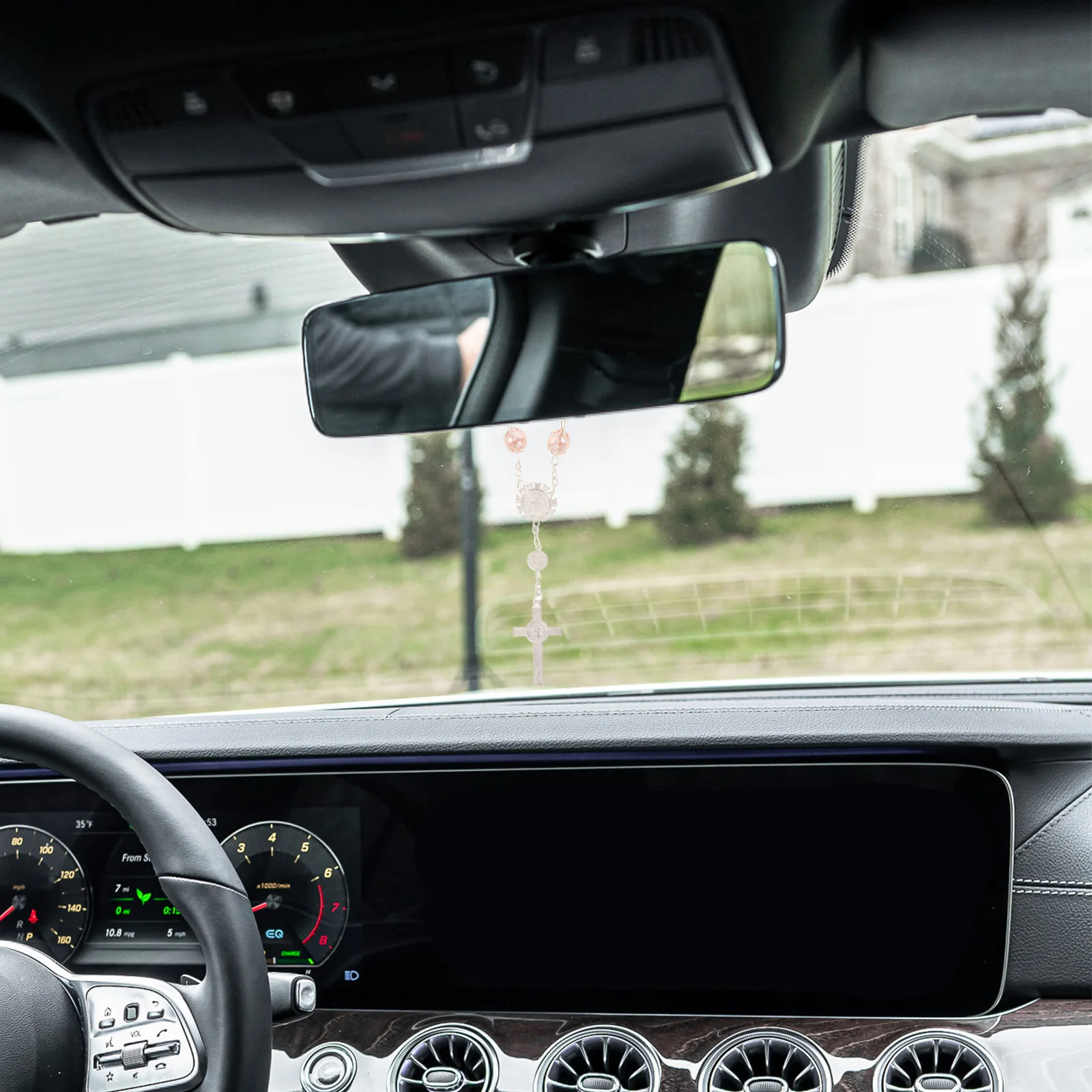 

Glass Pearl Hanging Car Ornament Elegant Rearview Mirror Pendant Cute Girly Interior Accessories Car Decor for Women