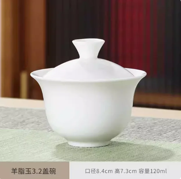 Hoge witte porseleinen theeset, Sancai Bowl, Cover Bowl, theemaker, groot theekopje Gaiwan, puur wit porselein, respect theekom