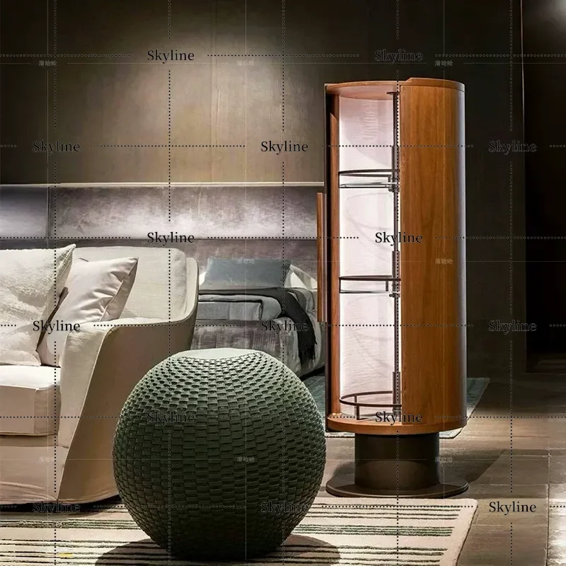 Italian Rotating Wooden Wine Cabinet Modern Luxury Glass Display Shelf for Living Room Home Art Storage Furniture