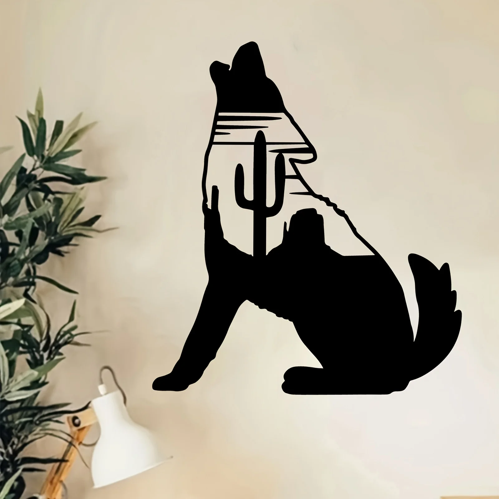 Coyote Cactus Iron Wall Art Silhouette Metal Mural Halloween Thanksgiving Rustproof Decor Gift Ornament