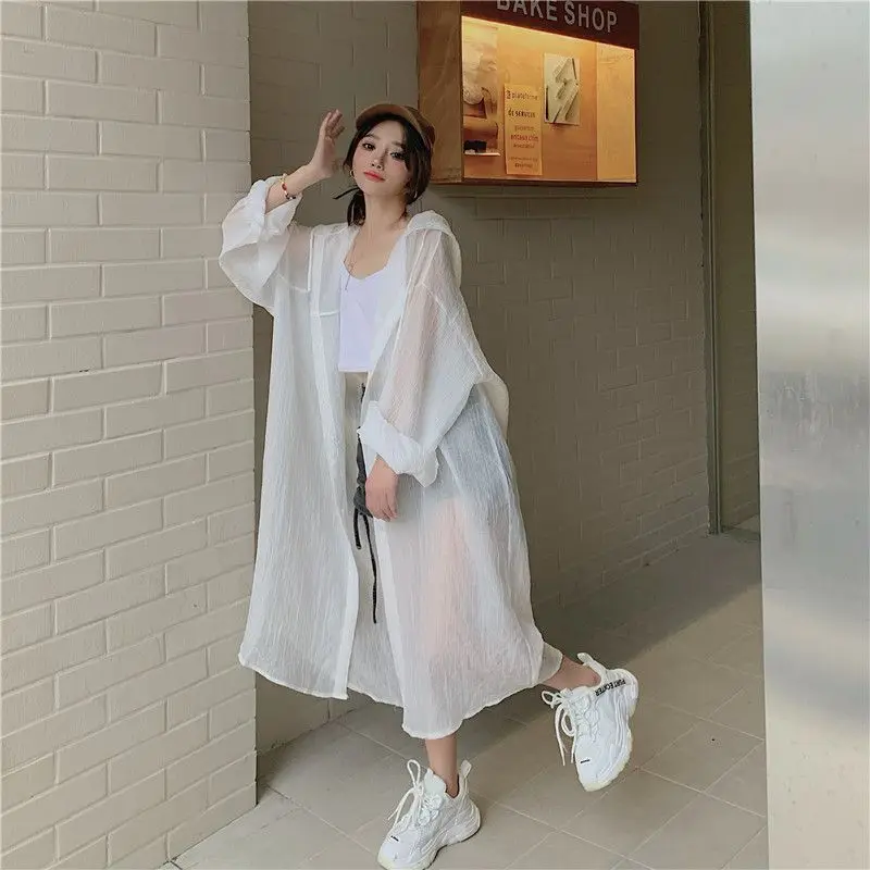 Long Jackets Women Summer New Sun-proof Outerwear Loose All-match Hooded Simple Leisure Daily Comfortable Ulzzang Design Chic