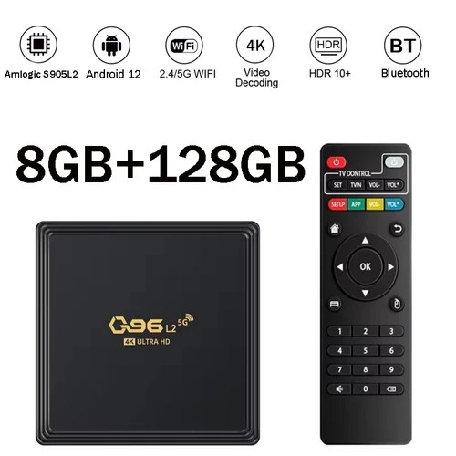 Q96 L2 8GB 128GB IPTV Amlogic S905 Quad Core 4G 5G WiFi BT Reproductor de Red Inteligente Android 12 HD 4K Reproductor de Medios Caja de TV