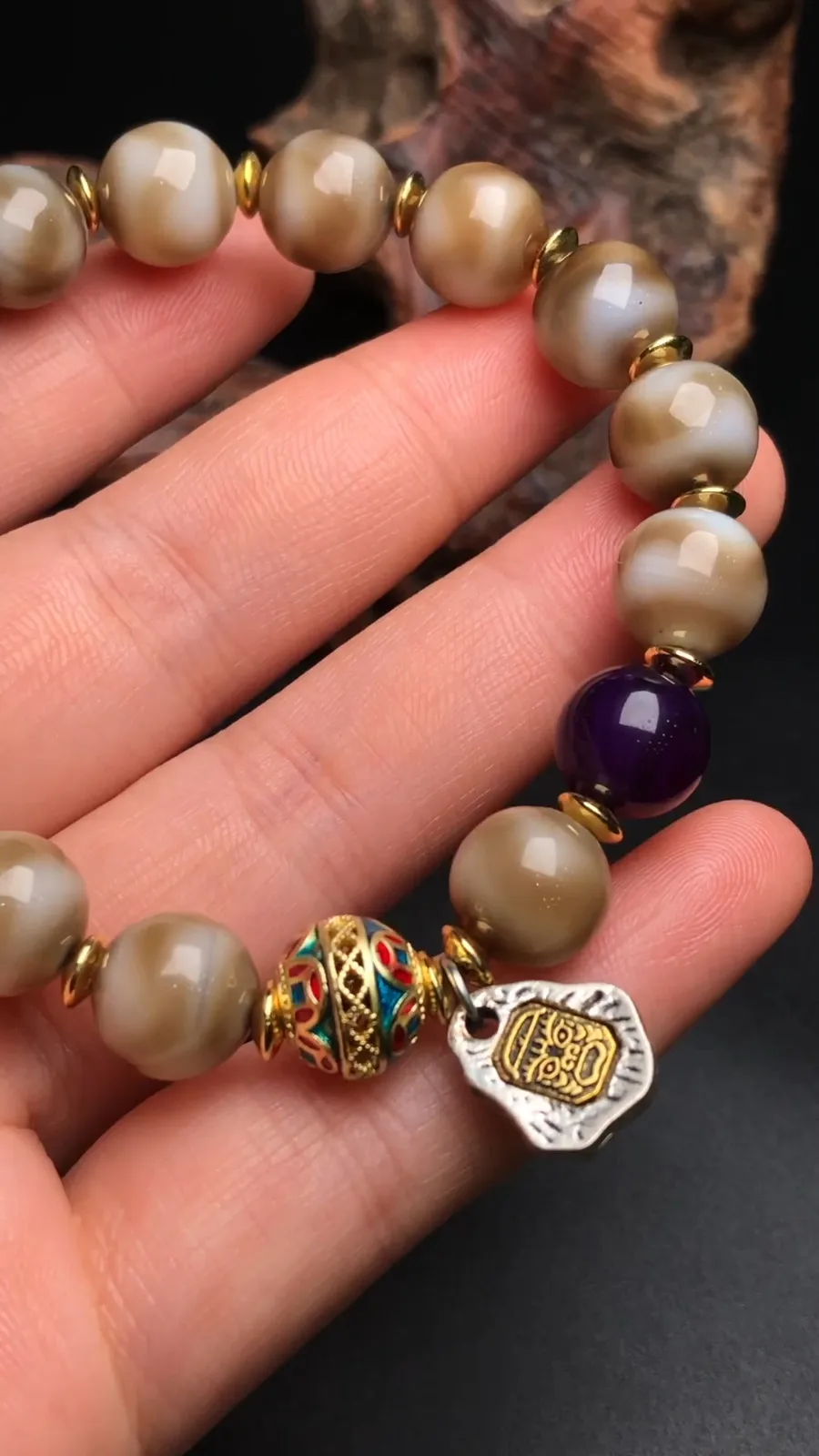 Rare Tibetan Buddhism Agate Tiger Teeth Totem Dzi Beads Amulet Bracelet G194