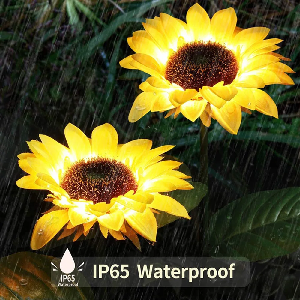 

Sunflower Lights 1/3 Head LED Solar Lawn Light Simulation Waterproof Landscape Rose Flower Night Light Home Decoration