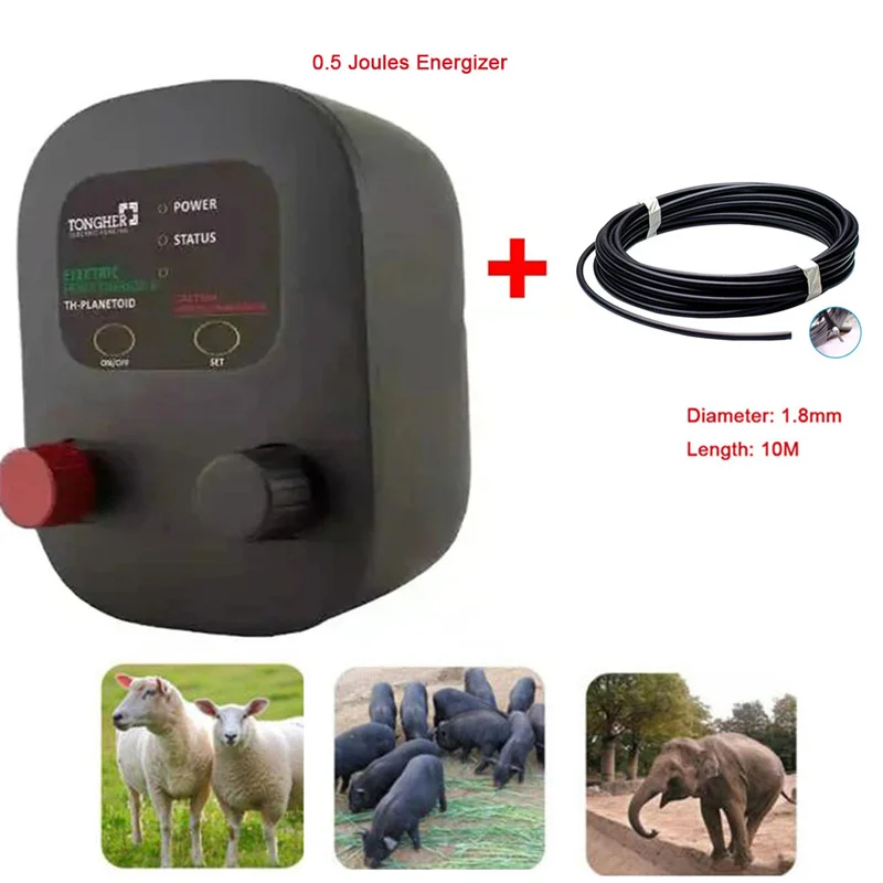 

0.5 Joules Portable Electric Fence Energizer + 10M High Voltage Lead Out Cables Wire On Farm Pouletry Sheep Cattle Wild Animal