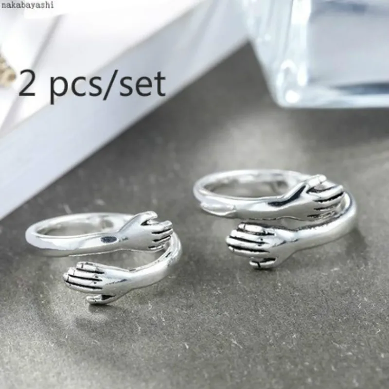 1/2 pcs New Creative Love Hug Couple Open Ring Fashion Ladies Men Punk Open Ring Jewelry Anniversary Special Gifts for Lovers