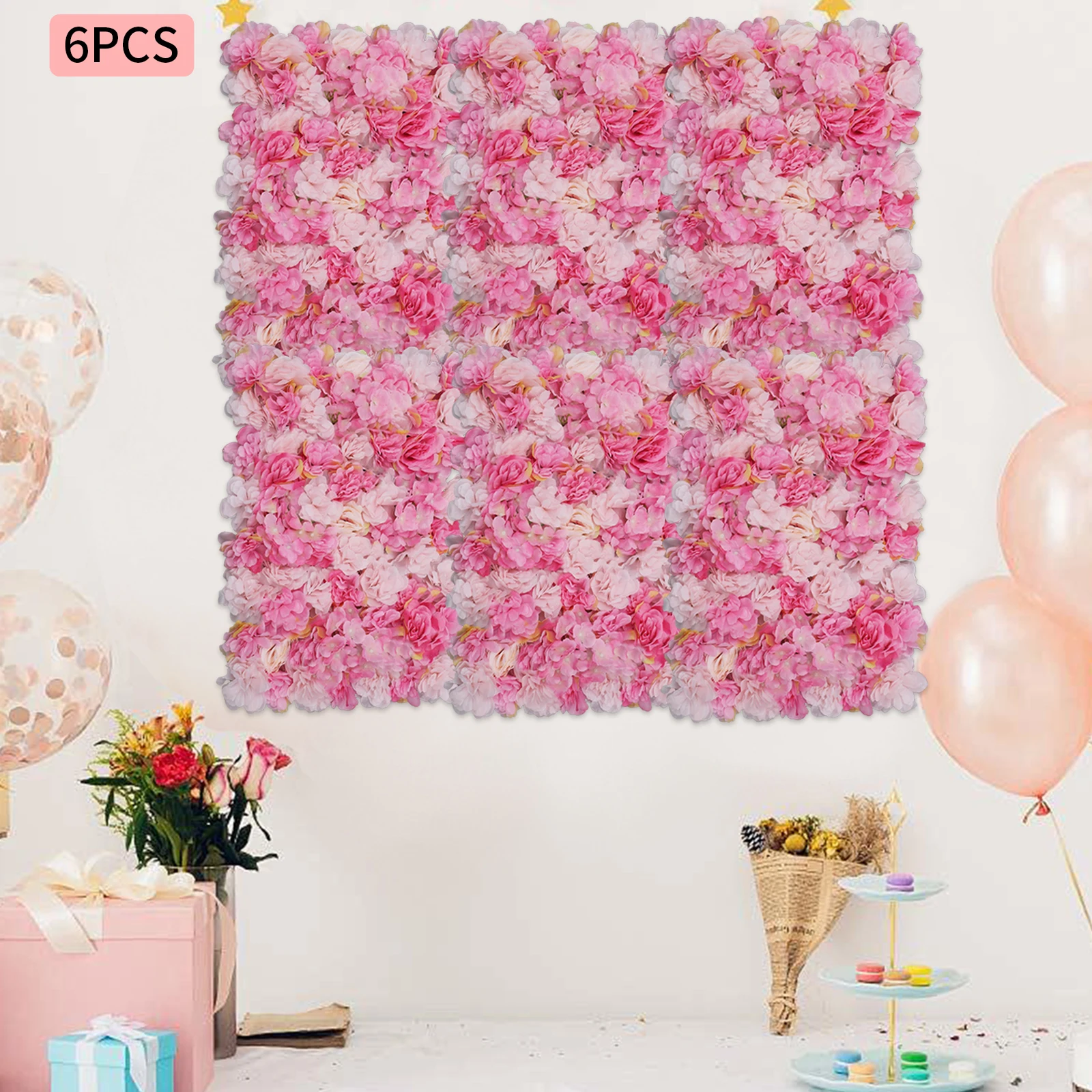 6 panneaux muraux de fleurs artificielles 60x40cm, résistants aux UV, fausse clôture végétale Dahlia Rose Hortensia, écran d'intimité pour balcon extérieur et jardin, décoration murale DIY sans arrosage