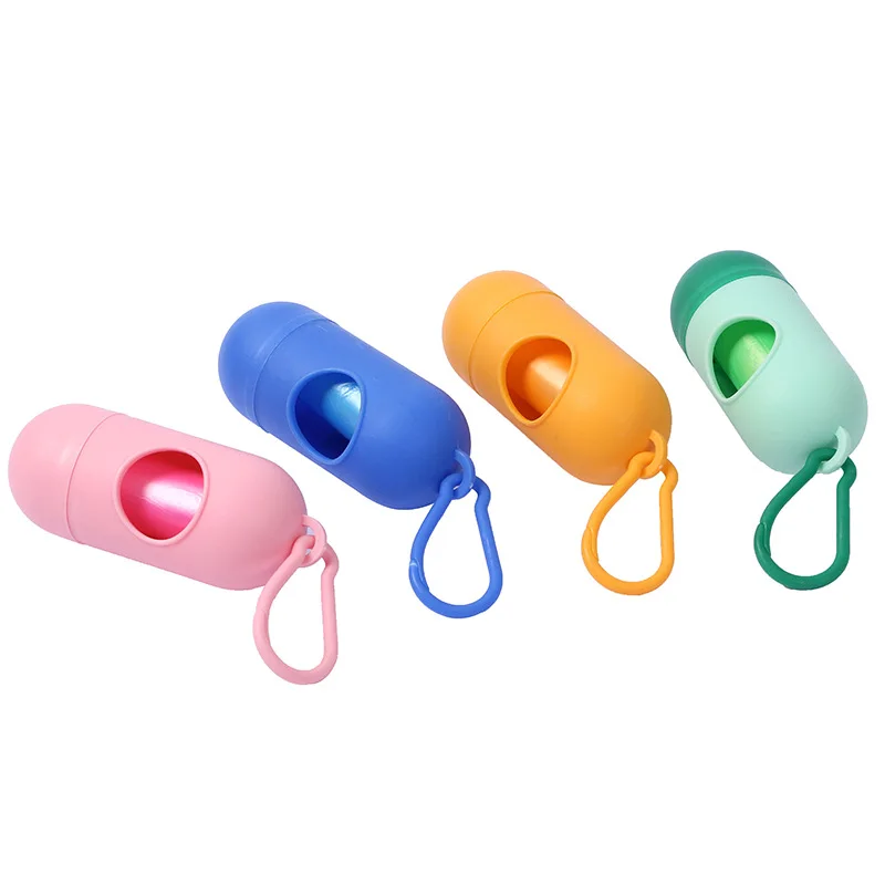 Portable Pet Waste Bag Dispenser Pill Shape Bullet-Shaped Garbage Box Cats Dogs Poop Extractive Clean-up Bags Outside Walking