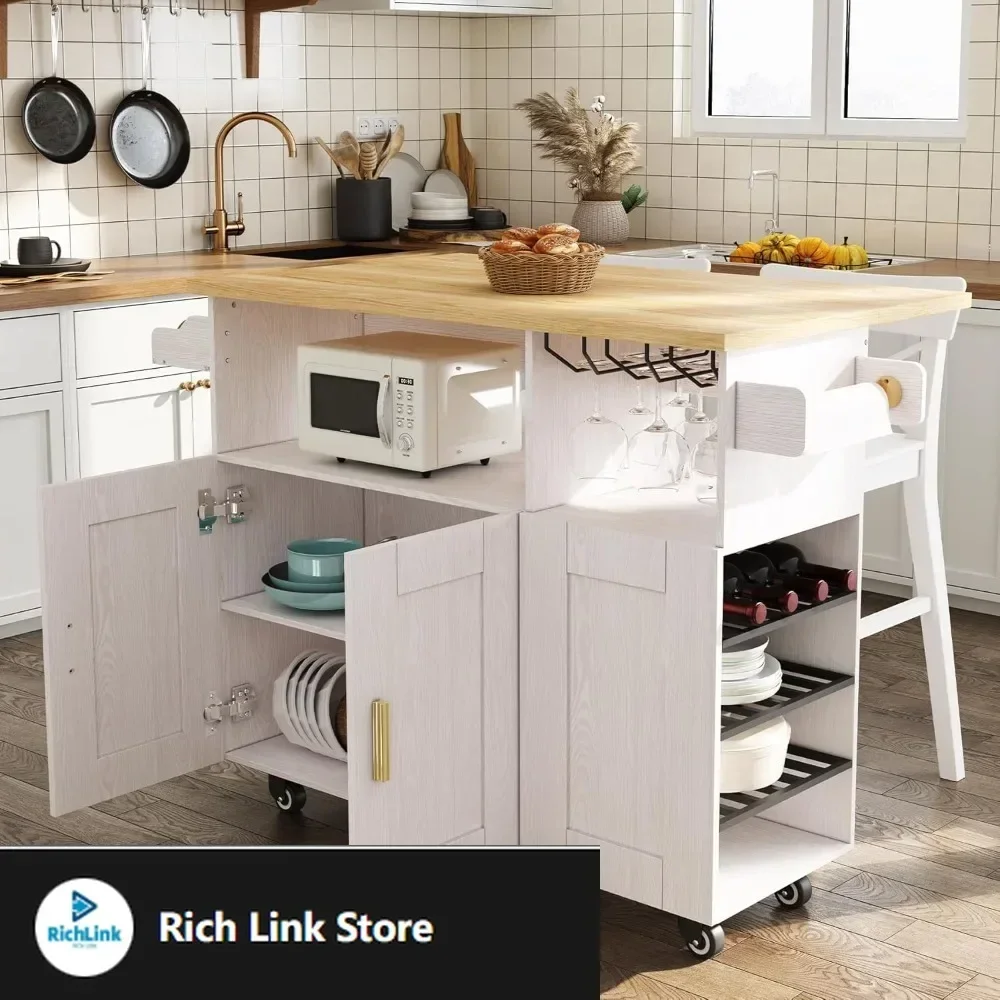 Rolling Mobile Kitchen Island Cart with Drop Leaf