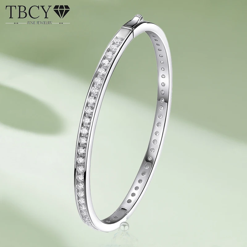 

TBCYD 2.5MM Full Moissanite Bangle Bracelets For Women Girls S925 Silver With GRA Sparkling Spring Buckle Bracelets Fine Jewelry