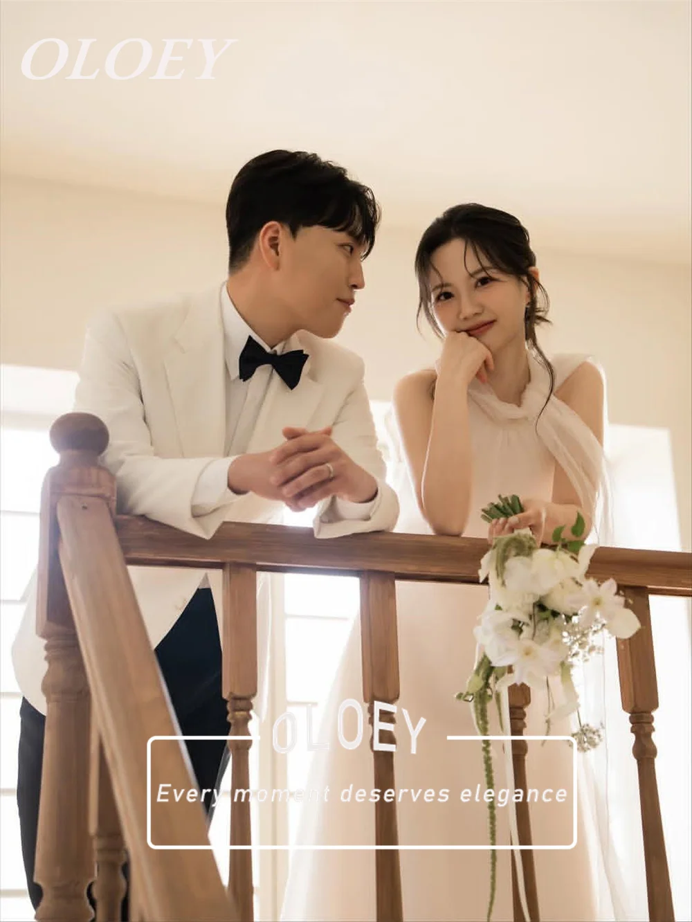 OLOEY Simple Silky Organza A-line Wedding Dresses Korea Photoshoot Pleated Long Scarf Bridal Gown Sleeveless Customized