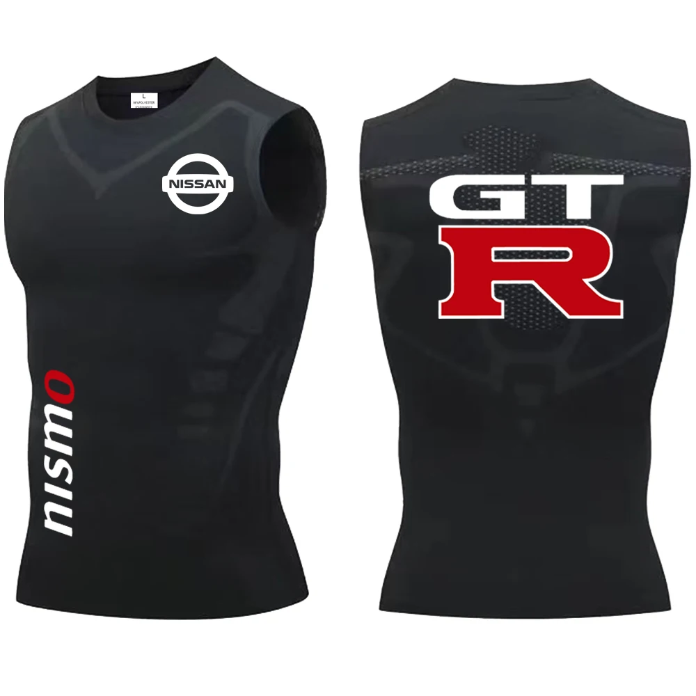 2025 New gym compression men's vest, sleeveless Nissan logo printed vest shaping quick drying exercise muscle tight top