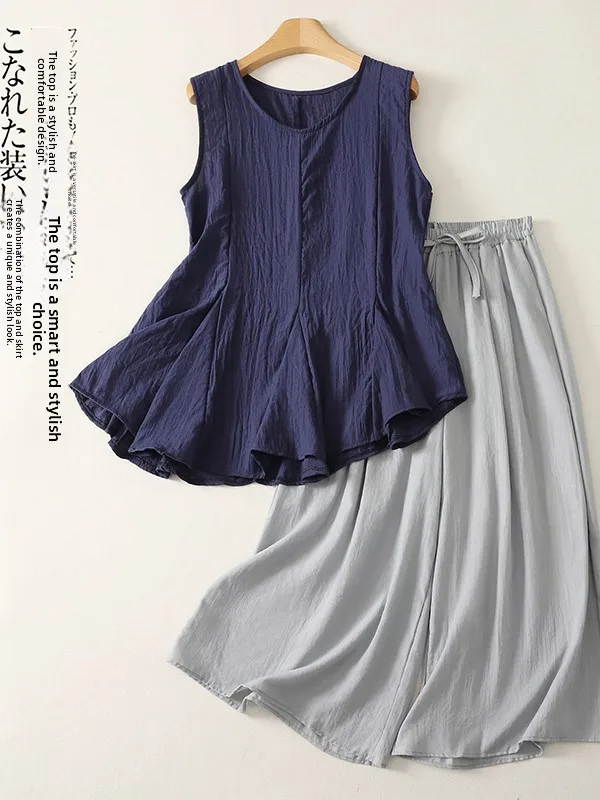 

Summer Casual Women's Vest Top High Waist Skirt Two-Piece Set Irregular Hem Knot Design Fashionable Simple Artistic Style