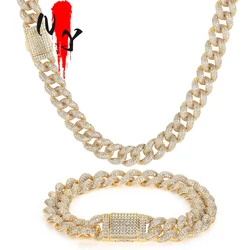 Cuban Chain Necklace For Men 15MM/18MM Plated Gold Cut Bling Zircon Chains Hip Hop Jewelry For Women16-24inch