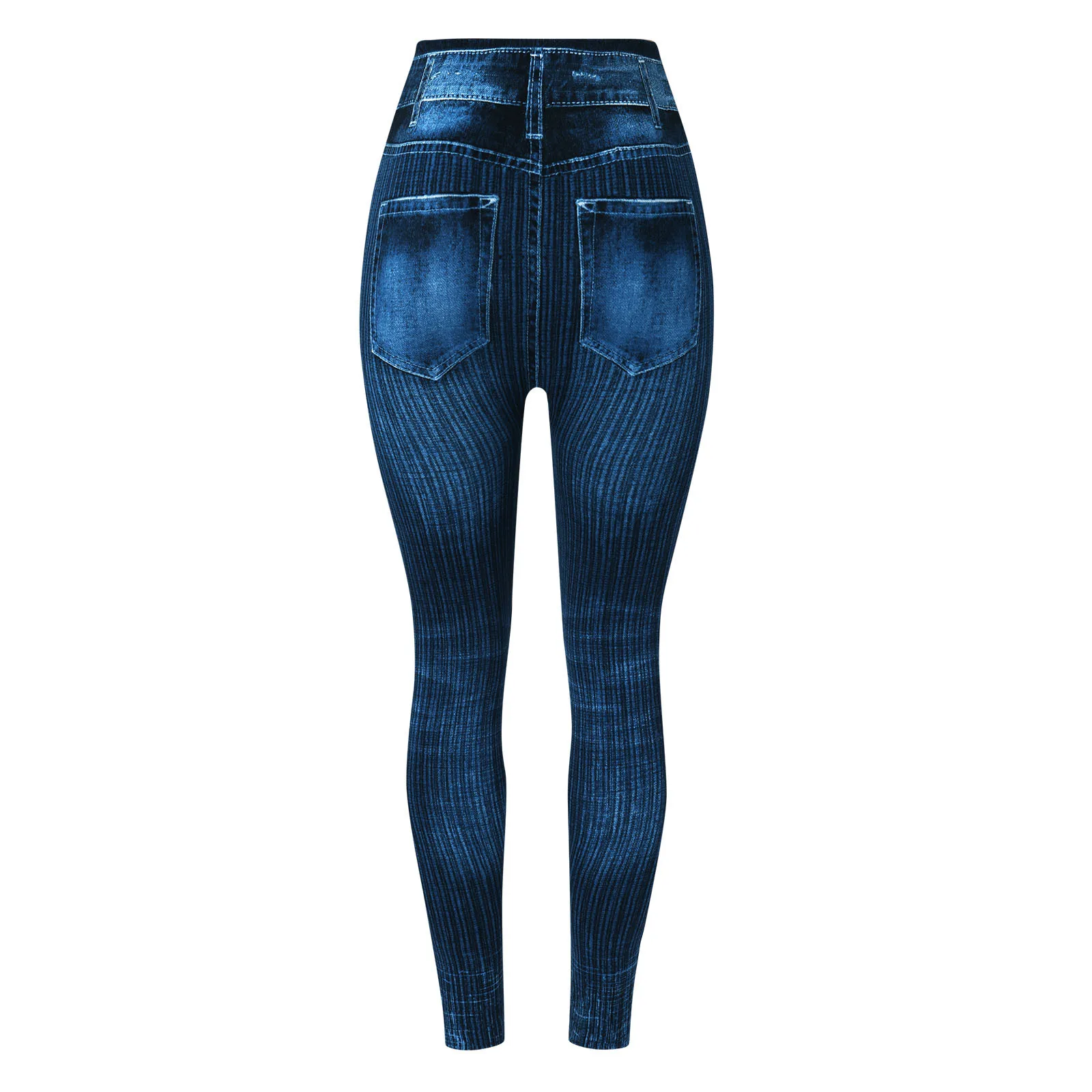 Damen-Leggings mit Denim-Print, Push-Up, elastische Strumpfhose mit hoher Taille, Faux-Jeans-Leggings, knöchellang, Yoga, nahtlos, Damen-Fitness-Leggings