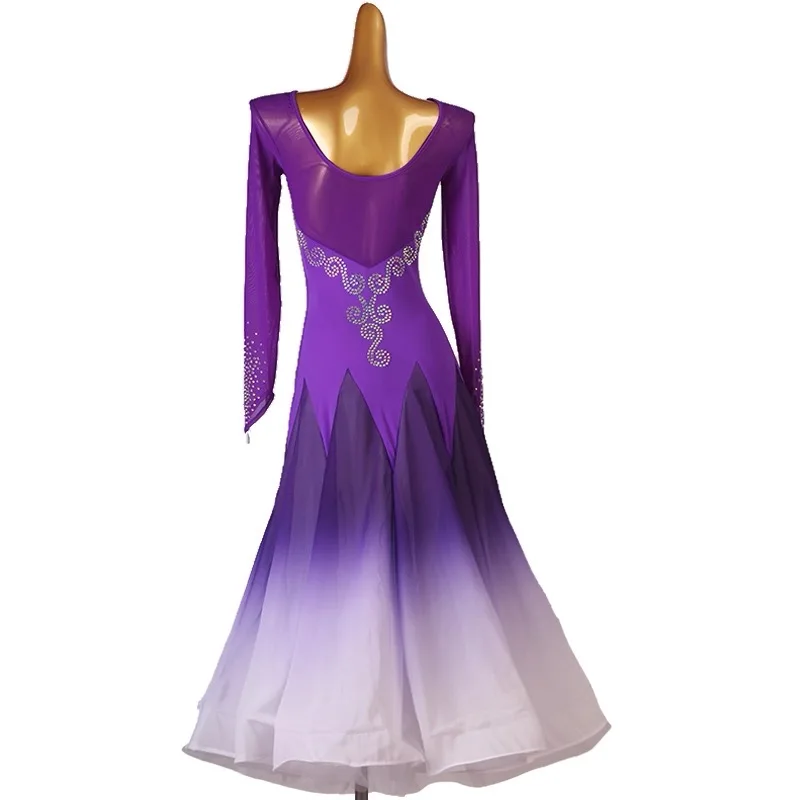 Ballroom Competition Dance Dresses Women Advanced Long Sleeve Standard Ballroom Dancing Wear Adult Purple Waltz Ballroom Dress