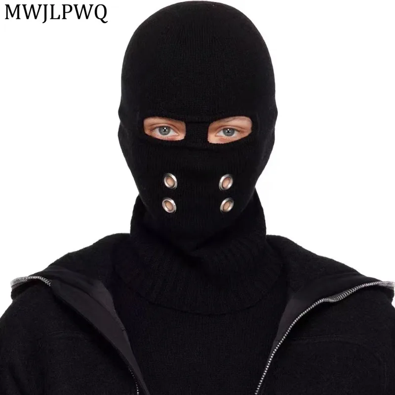

MWJLPWQ New Dark Personality Knitted Hollow Out Masked High Street Unisex Decorative Cold-Proof Hiphop Male Hat Trendy 21049