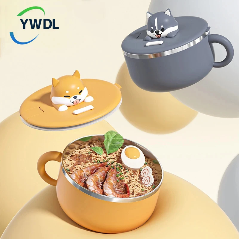 

YWDL 1200ml Anti-Scalding Instant Noodle Bowl With Strainer Lid 304 Stainless Steel Ramen Meal Salad Lunch Box