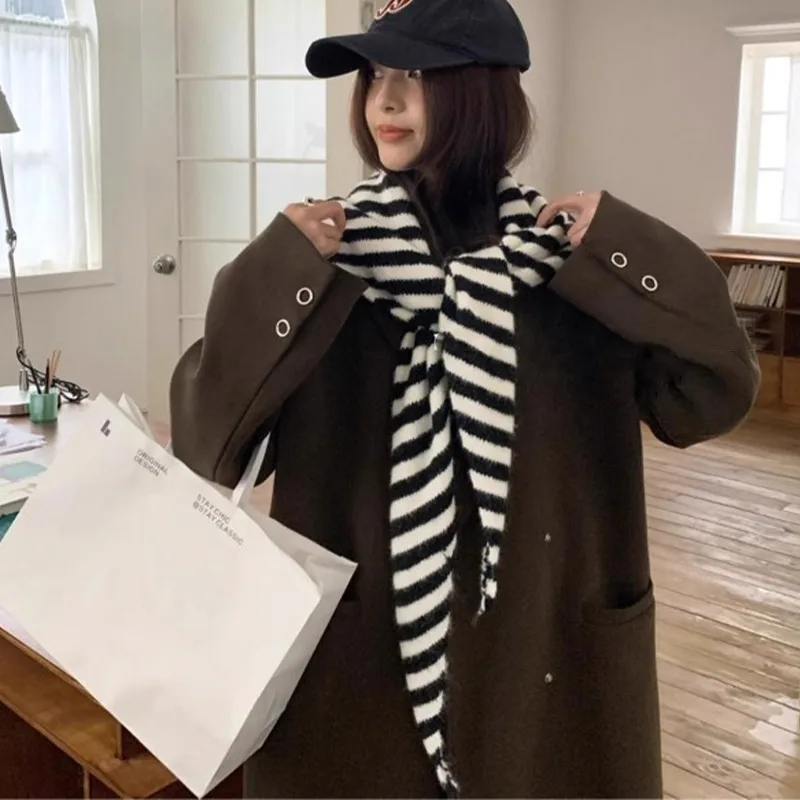 Soft Glutinous Wool Triangular Shawl Can Be Wrapped In A Bun Or Apron Or Hat, Korean Striped Air Conditioning Shawl Scarf