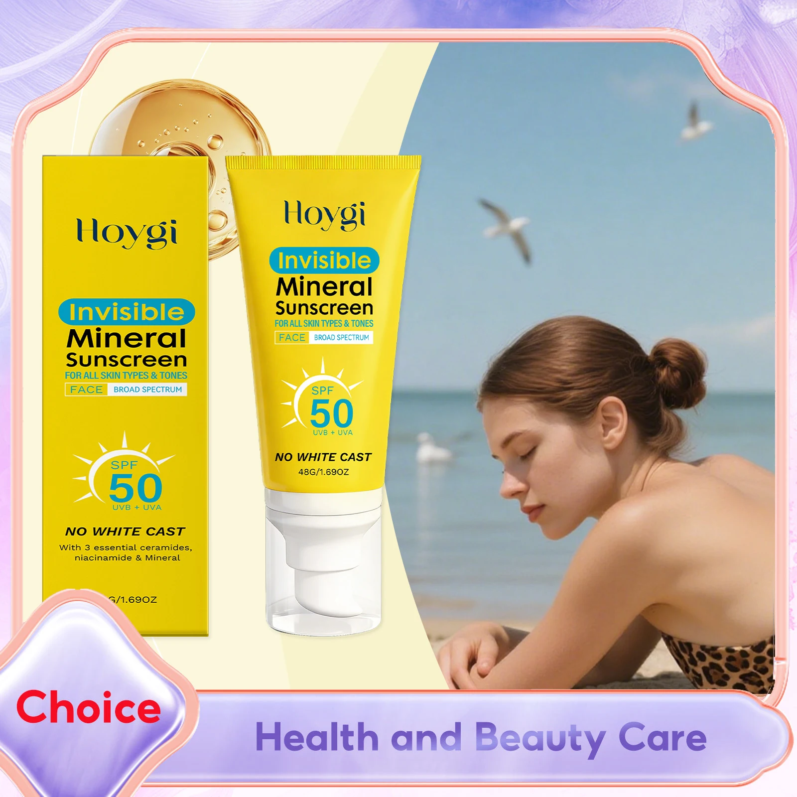 

Facial Sunscreen Spf 50 Niacinamide Moisturing Brightens Skin Smooth Quick Absorption Lightweight Non-sticky Refreshing Sunblock