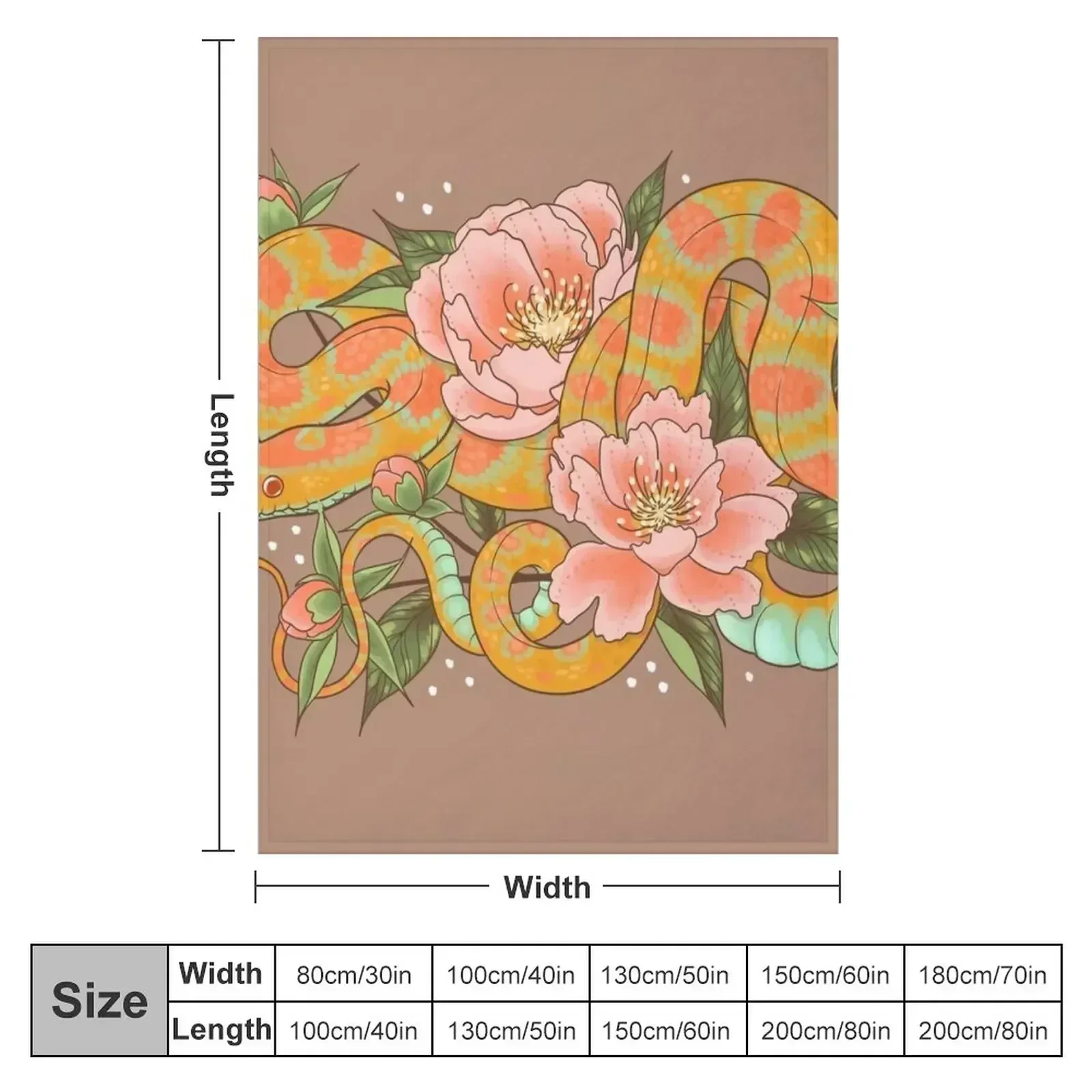 Corn Snake and Peonies Throw Blanket Large Shaggy Sofa Throw For Decorative Sofa Beautifuls Hair Blankets