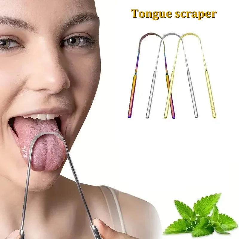 U Shaped Metal Tongue Scraper Stainless Steel Tongue Cleaning Brush Portable Oral Hygiene Care Tool for Freshening Breath