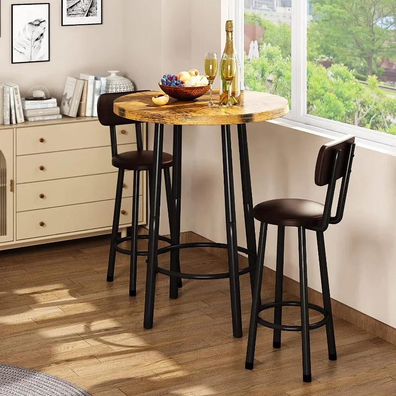 

3-Piece Modern Steel Corrosion-Resistant Pub Dining Table with Chair Set