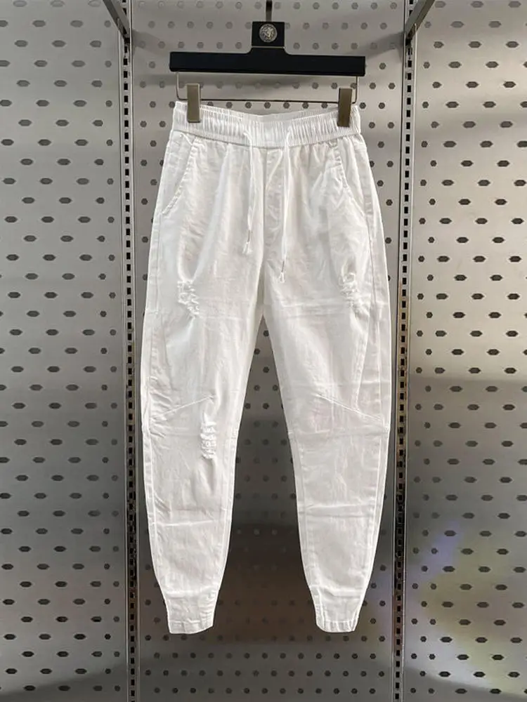 

American Sle Summer Men's Slim Fit Pants Hole Punching Cuffed Pure Color Versatile ular Harajuku Sle Casual Trousers
